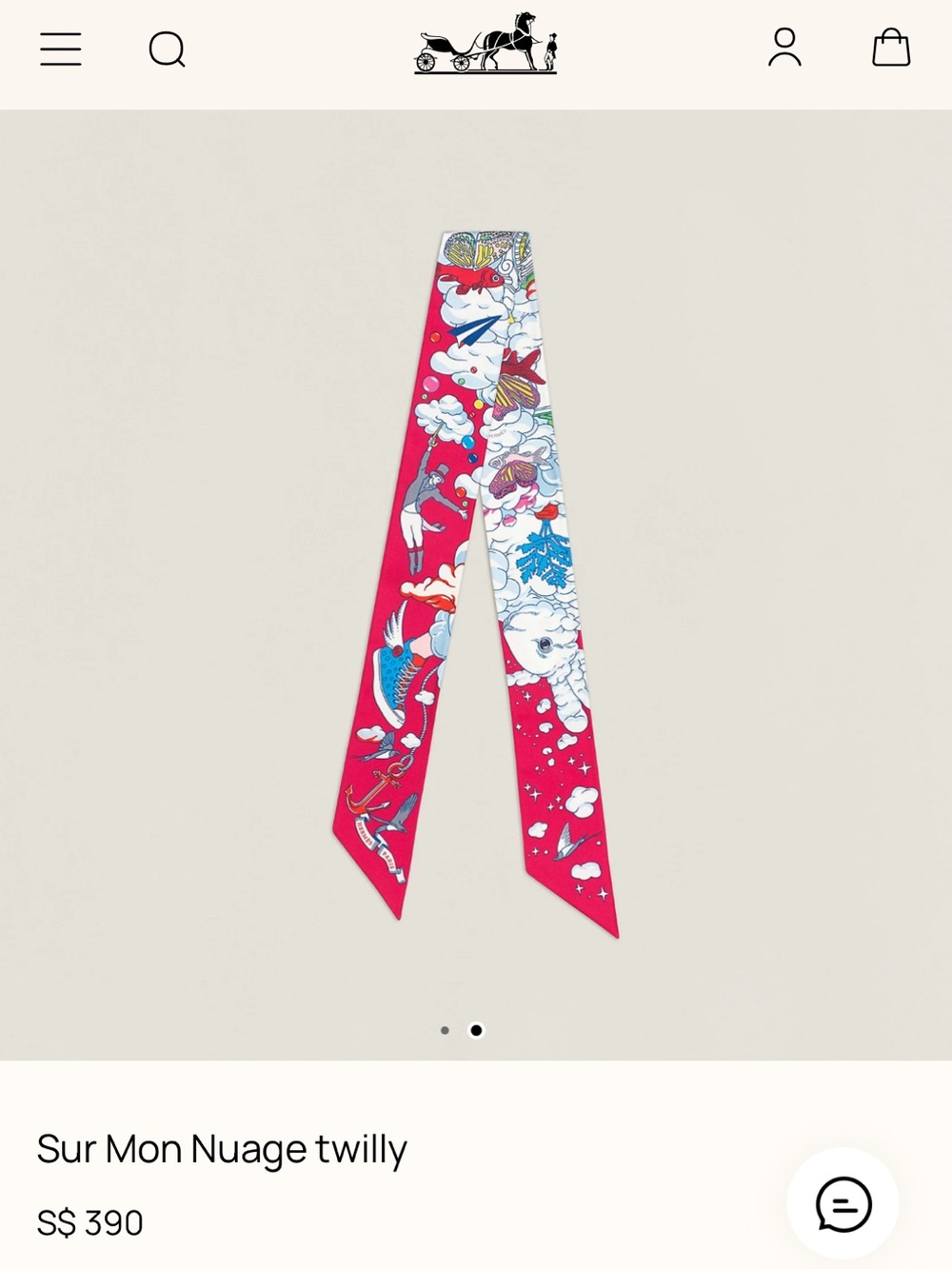 NWT Hermès Sur Mon Nuage Twilly Scarf Fuchsia Pink Multicolor